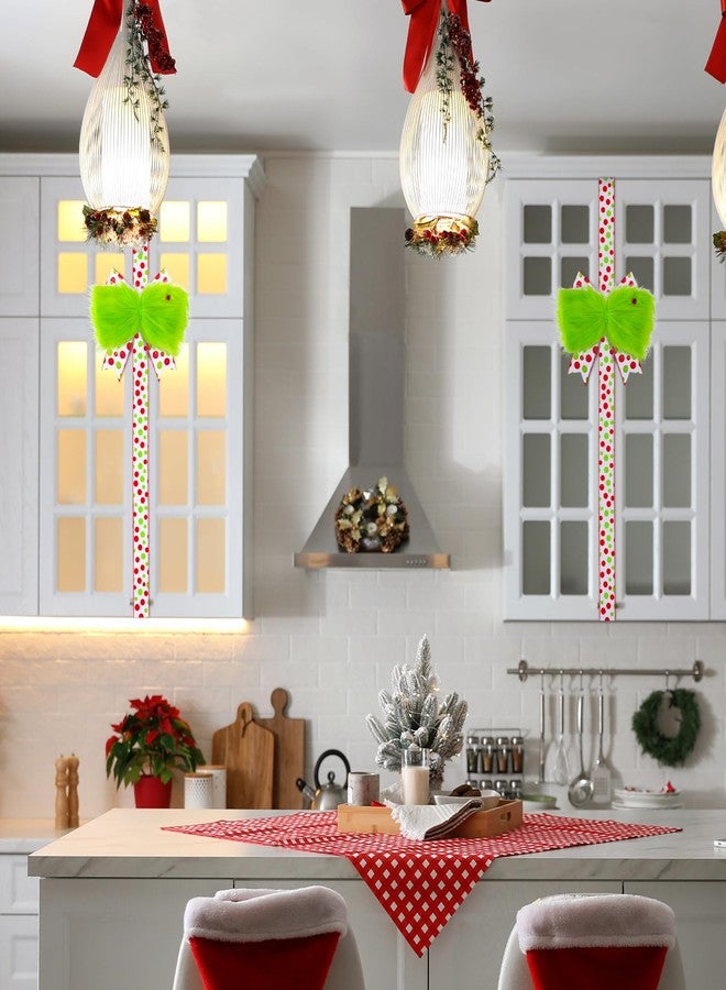 Suncalla 6 Pcs Christmas Cabinet Door Bows Lime Green Bows Red Green Dots Ribbons Christmas Door Decorations for Kitchen Xmas Festive Decorations Hanging Window Ribbon for Holiday Party Supplies - Image 4